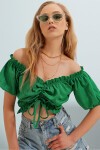 Önü Büzgü Bağlamalı Balon Kol Crop Bluz