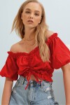 Önü Büzgü Bağlamalı Balon Kol Crop Bluz