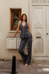 Lacivert Desenli Yelek Ve Pantolon Denim Takım