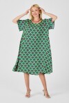 Yeşil U Yaka Kısa Kollu Midi Boy Desenli Elbise