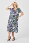 Yeşil Çiçekli V Yaka Kısa Kollu Midi Boy Desenli Elbise