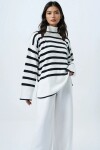 Balıkçı Yaka Çizgili Oversize Triko Kazak