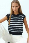 Çizgili Bisiklet Yaka Kolsuz Püsküllü Triko Bluz