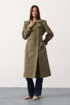 Düğmeli Kemer Kapamalı Vatkalı Astarlı Çift Cepli Uzun Trençkot