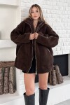 Fermıar Kapamalı Şerit Detaylı Peluş Oversize Ceket