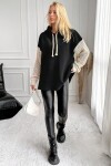 Kapüşonlu File Örgü Kol Bağcıklı 3 İplik Sweatshirt