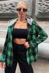 Kapüşonlu Oversize Cepli Düğmeli Ekose Gömlek Ceket