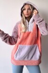 Renk Bloklu Kapüşonlu Yarım Fermuarlı Kanguru Cepli Oversize Sweatshirt