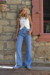 Yüksek Bel 5 Cepli Paça Dikişsiz Wide Leg Jean Pantolon