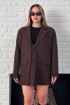 Asimetrik Kesim Düğme Kapamalı Cep Kapaklı Blazer Ceket