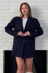 Asimetrik Kesim Düğme Kapamalı Cep Kapaklı Blazer Ceket