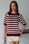 Bisiklet Yaka Püsküllü Kısa Kollu Çizgili Triko Bluz