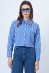 Çizgili Düğmeli Cep Detaylı Crop Gömlek