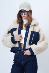 Denim Cepli Düğmeli Peluş Dokulu Kısa Bomber Ceket