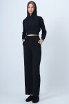 Kapüşonlu Ajurlu Triko Sweat Ve Beli Lastikli Palazzo Pantolon