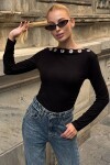 Metal Halkalı Yuvarlak Yaka Uzun Kollu Fit Bluz