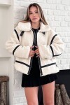 Oversize Teddy Kürk Fermuarlı Deri Detaylı Mont