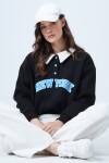 Polo Yaka Düğme DEtaylı Baskılı Oversize Sweatshirt