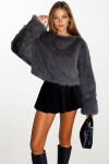 Yumuşak Dokulu Uzun Kollu Oversize Kürk Sweatshirt