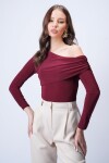 Bordo Asimetrik Likralı Bluz