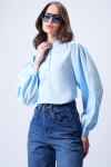 Bebe Mavi Hakim Yaka Önü Düğmeli Balon Kol Poplin Dokuma Gömlek