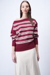 Bordo Kayık Yaka Çizgili Triko