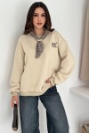 Leopar Fular Detaylı Nakışlı 3 İplik Şardonlu Sweatshirt