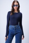 Lacivert Likralı Uzun Kollu Bluz