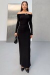 Madonna Yaka Aksesuar Detaylı Maxi Boy Elbise