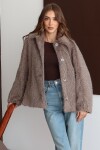 Oversize Geniş Yaka Düğmeli Peluş Dokulu Kısa Kaban