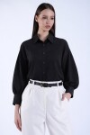 Siyah Balon Kol Gizli Patlı Dokuma Gömlek