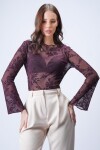 Mürdüm Transparan İşlemeli Bluz