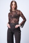 Kahverengi Transparan İşlemeli Bluz
