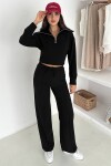 Yarım Fermuarlı Crop Sweat Ve Geniş Paça Eşofman Takım