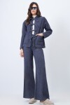 Yıkamalı Bağlama Detaylı Ceket ve Geniş Paça Pantolon Takım