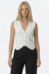 Beyaz V Yaka Düğmeli Yazlık Triko Yelek