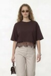 Bisiklet Yaka Dantel Detaylı Crop T-Shirt
