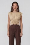 Bisiklet Yaka Drape Detaylı Vatkalı Sandy Bluz
