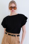 Bisiklet Yaka Kolları Fırfırlı Örme Bluz