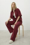 Bordo Keten Gömlek Ve Palazzo Pantolon Takım