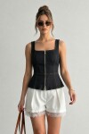 Kare Yaka Fermuarlı Denim Bluz