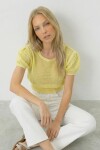 Sarı Beli Gipeli Ajurlu Crop Bluz
