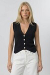 Siyah V Yaka Düğmeli Yazlık Triko Yelek