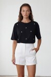 Bisiklet Yaka Oversize İnci Ve Taş İşlemeli T-Shirt