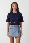 Bisiklet Yaka Oversize İnci Ve Taş İşlemeli T-Shirt
