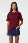 Bisiklet Yaka Oversize İnci Ve Taş İşlemeli T-Shirt