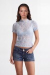 Dik Yaka Kısa Kol Dantel Bluz