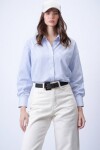 Mavi Oval Kesim Çizgili Oversize Gömlek