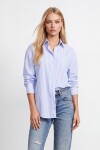 Mavi Oval Kesim Çizgili Oversize Gömlek