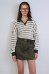 Polo Yaka Renk Bloklu Oversize Sweatshırt